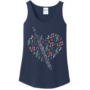 Flute Heart Flute Player Flutist Marching Band Music Ladies Essential Tank