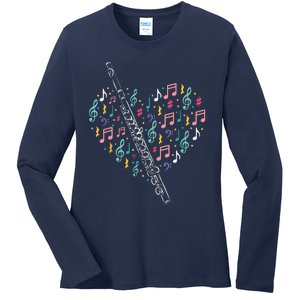 Flute Heart Flute Player Flutist Marching Band Music Ladies Long Sleeve Shirt