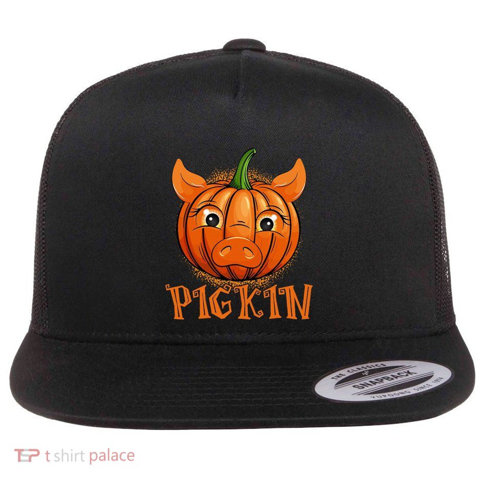 Funny Halloween Fall Pigkin Pig Pumpkin Thanksgiving Piggy Flatbill Hat