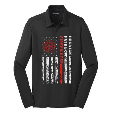 Firefighter Husband Father Fireman Fathers Day Gift For Dad Silk Touch Performance Long Sleeve Polo