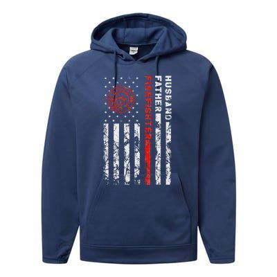 Firefighter Husband Father Fireman Fathers Day Gift For Dad Performance Fleece Hoodie