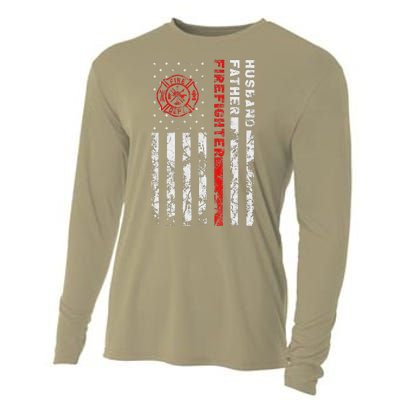 Firefighter Husband Father Fireman Fathers Day Gift For Dad Cooling Performance Long Sleeve Crew