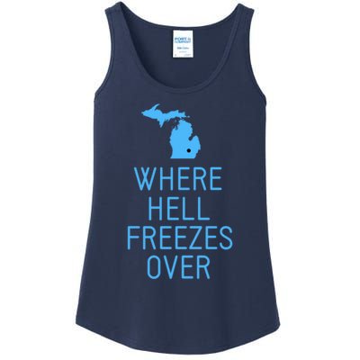 Funny Hell Freezes Michigan Michigander Great Lakes Map Gift Ladies Essential Tank