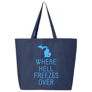 Funny Hell Freezes Michigan Michigander Great Lakes Map Gift 25L Jumbo Tote