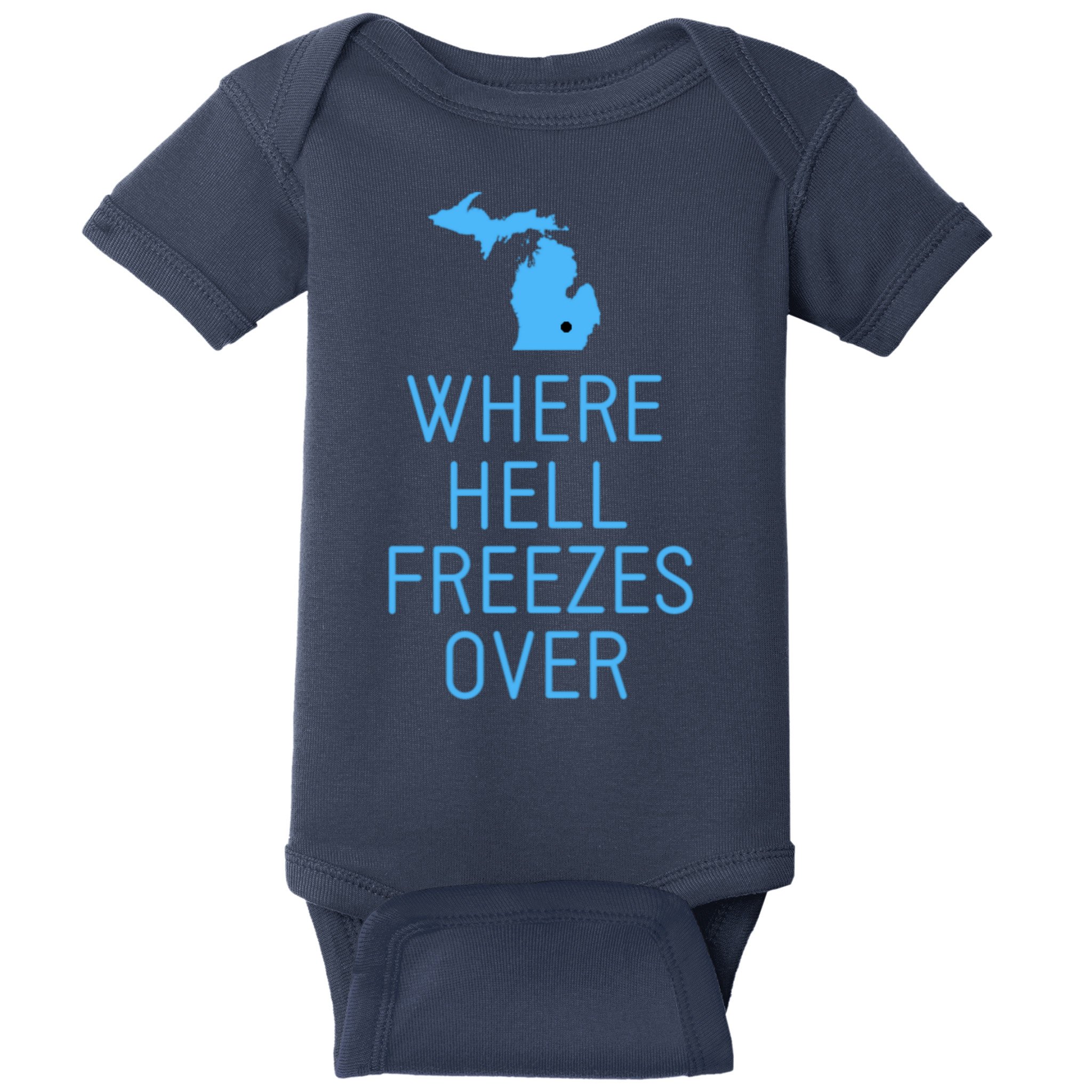 Funny Hell Freezes Michigan Michigander Great Lakes Map Gift Baby Bodysuit
