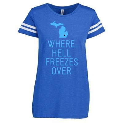 Funny Hell Freezes Michigan Michigander Great Lakes Map Gift Enza Ladies Jersey Football T-Shirt