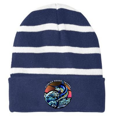 Fishing Headquarters Striped Beanie with Solid Band