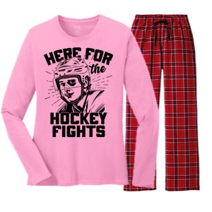 Funny Here For The Hockey Fights Women's Long Sleeve Flannel Pajama Set 