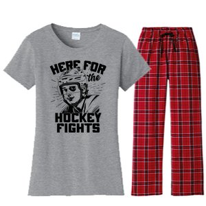 Funny Here For The Hockey Fights Women's Flannel Pajama Set