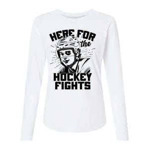 Funny Here For The Hockey Fights Womens Cotton Relaxed Long Sleeve T-Shirt