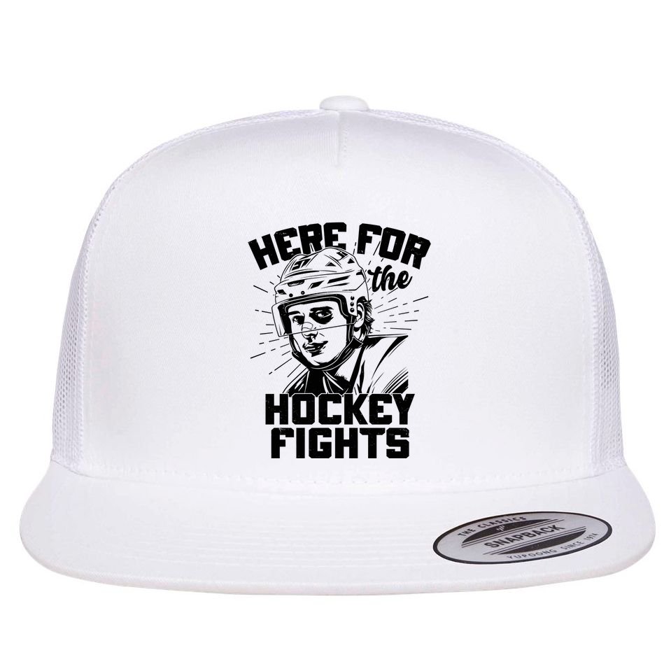 Funny Here For The Hockey Fights Flat Bill Trucker Hat