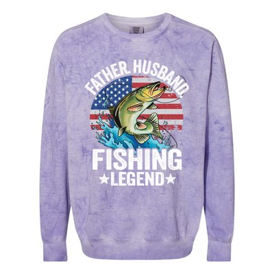 Father Husband Fishing Legend American Flag Dad Fishing Great Gift Colorblast Crewneck Sweatshirt