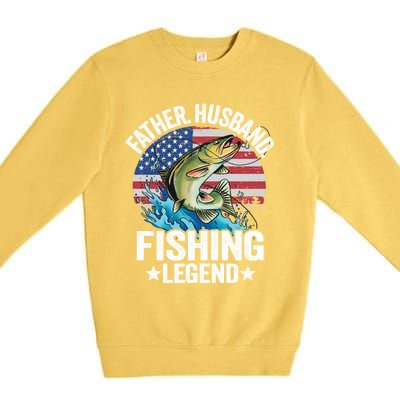 Father Husband Fishing Legend American Flag Dad Fishing Great Gift Premium Crewneck Sweatshirt