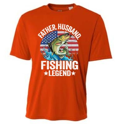 Father Husband Fishing Legend American Flag Dad Fishing Great Gift Cooling Performance Crew T-Shirt