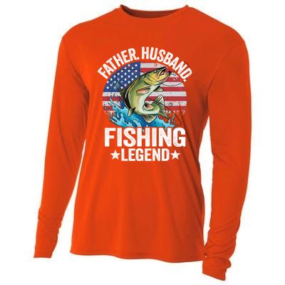 Father Husband Fishing Legend American Flag Dad Fishing Great Gift Cooling Performance Long Sleeve Crew