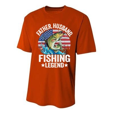 Father Husband Fishing Legend American Flag Dad Fishing Great Gift Performance Sprint T-Shirt