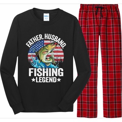 Father Husband Fishing Legend American Flag Dad Fishing Great Gift Long Sleeve Pajama Set