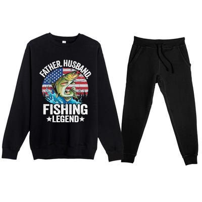 Father Husband Fishing Legend American Flag Dad Fishing Great Gift Premium Crewneck Sweatsuit Set