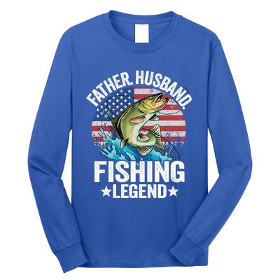 Father Husband Fishing Legend American Flag Dad Fishing Great Gift Long Sleeve Shirt