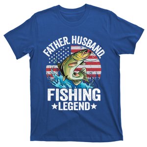 Father Husband Fishing Legend American Flag Dad Fishing Great Gift T-Shirt