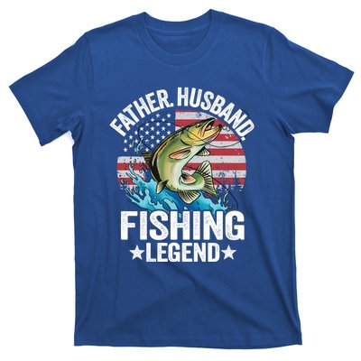 Father Husband Fishing Legend American Flag Dad Fishing Great Gift T-Shirt