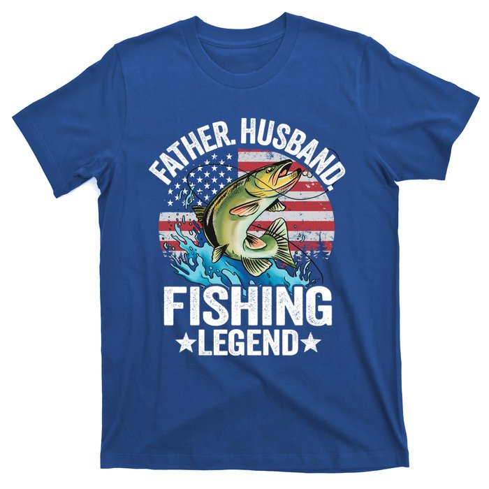 Father Husband Fishing Legend American Flag Dad Fishing Great Gift T-Shirt