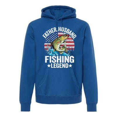 Father Husband Fishing Legend American Flag Dad Fishing Great Gift Premium Hoodie