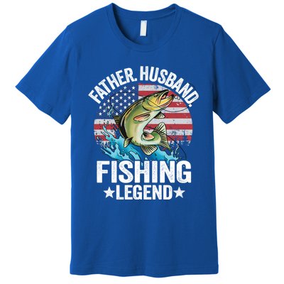 Father Husband Fishing Legend American Flag Dad Fishing Great Gift Premium T-Shirt