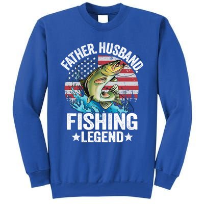 Father Husband Fishing Legend American Flag Dad Fishing Great Gift Tall Sweatshirt