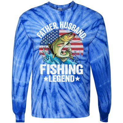 Father Husband Fishing Legend American Flag Dad Fishing Great Gift Tie-Dye Long Sleeve Shirt