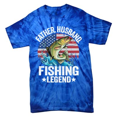 Father Husband Fishing Legend American Flag Dad Fishing Great Gift Tie-Dye T-Shirt