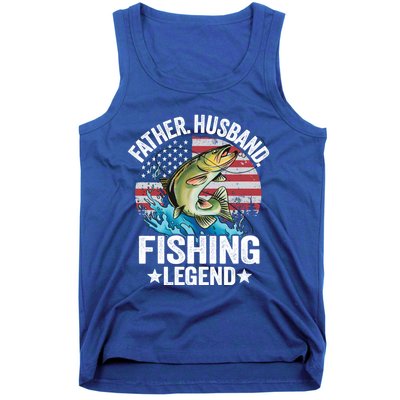 Father Husband Fishing Legend American Flag Dad Fishing Great Gift Tank Top