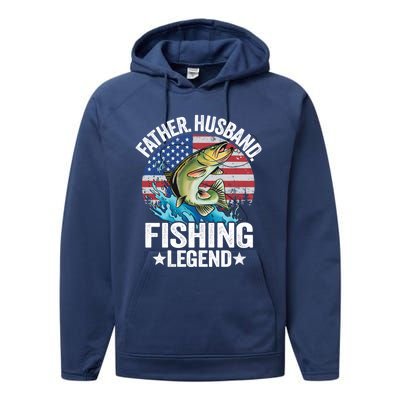 Father Husband Fishing Legend American Flag Dad Fishing Great Gift Performance Fleece Hoodie