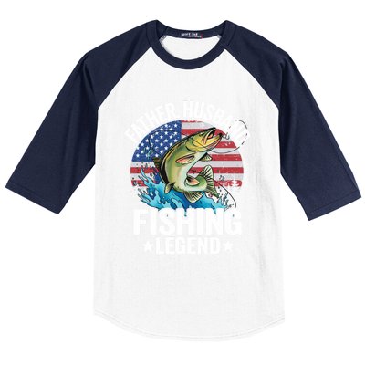 Father Husband Fishing Legend American Flag Dad Fishing Great Gift Baseball Sleeve Shirt