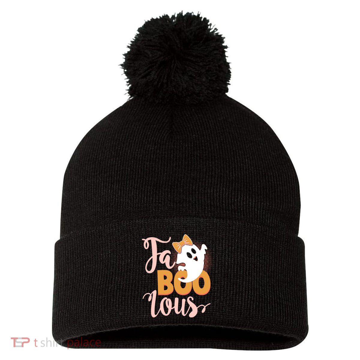 Funny Halloween Fa Boo Lous Ghost Pom Pom 12in Knit Beanie