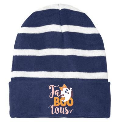 Funny Halloween Fa Boo Lous Ghost Striped Beanie with Solid Band