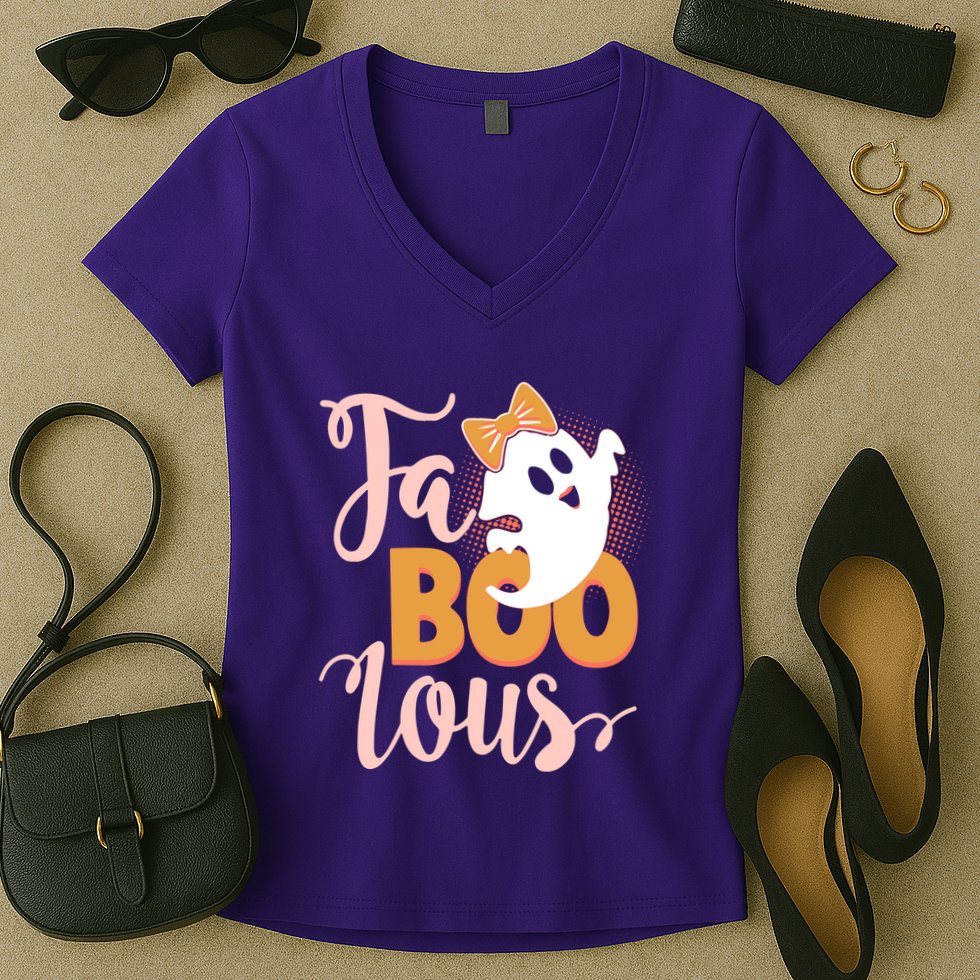 Funny Halloween Fa Boo Lous Ghost Women's V-Neck T-Shirt