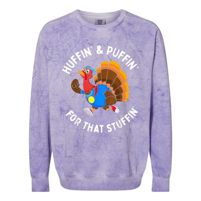 Funny Huffin For That Stuffin Turkey Run Trot Thanksgiving Colorblast Crewneck Sweatshirt