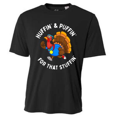 Funny Huffin For That Stuffin Turkey Run Trot Thanksgiving Cooling Performance Crew T-Shirt