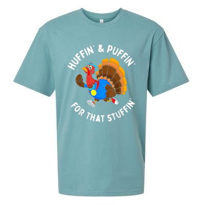 Funny Huffin For That Stuffin Turkey Run Trot Thanksgiving Sueded Cloud Jersey T-Shirt