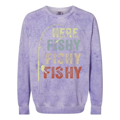 Fishing Here Fishy Bass Fish Funny Colorblast Crewneck Sweatshirt