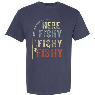 Fishing Here Fishy Bass Fish Funny Garment-Dyed Heavyweight T-Shirt