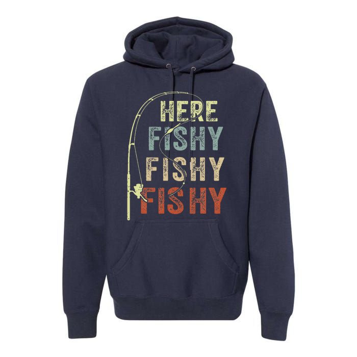 Fishing Here Fishy Bass Fish Funny Premium Hoodie