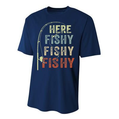 Fishing Here Fishy Bass Fish Funny Performance Sprint T-Shirt