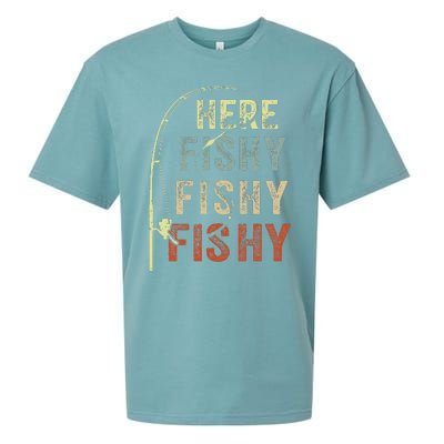 Fishing Here Fishy Bass Fish Funny Sueded Cloud Jersey T-Shirt