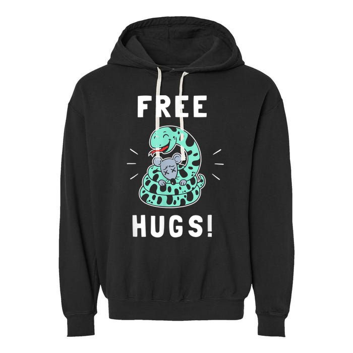 Free Hugs Funny Python Snake Anaconda Joke Garment-Dyed Fleece Hoodie
