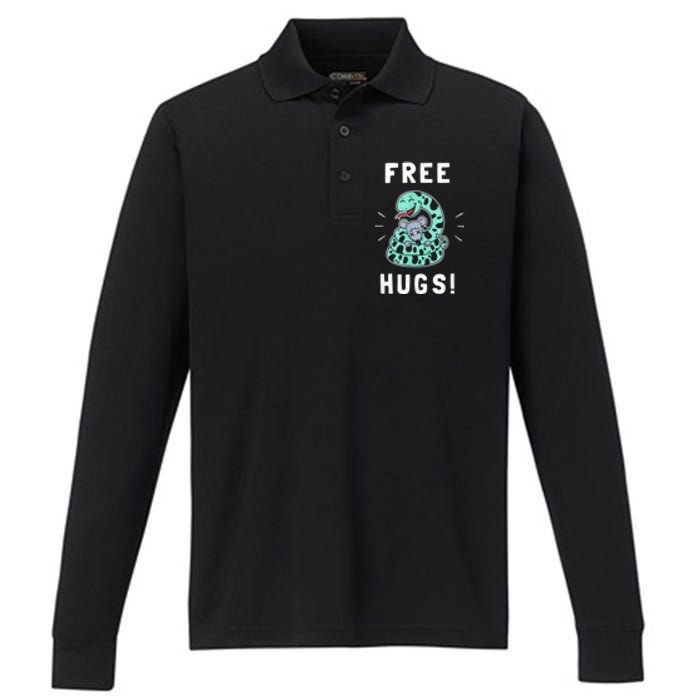 Free Hugs Funny Python Snake Anaconda Joke Performance Long Sleeve Polo