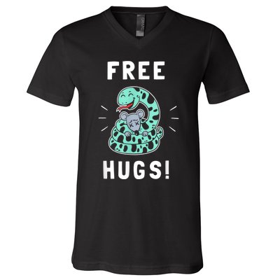 Free Hugs Funny Python Snake Anaconda Joke V-Neck T-Shirt