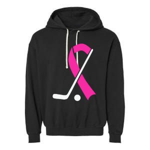 Field Hockey for Girls Breast Cancer Awareness Ribbon Garment-Dyed Fleece Hoodie