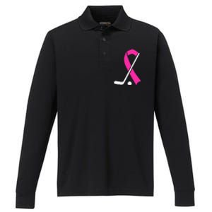 Field Hockey for Girls Breast Cancer Awareness Ribbon Performance Long Sleeve Polo